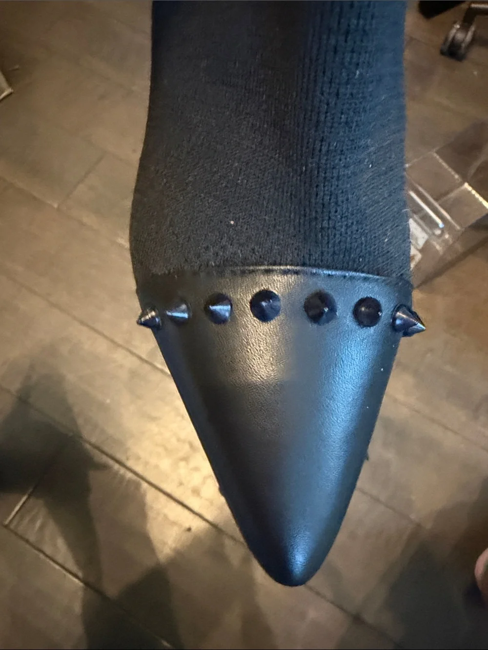 Red bottoms Black Knee-High Stiletto Boot with Red Sole inspired